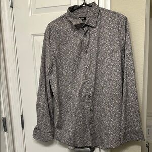 Express Extra Slim 1MX Grey Shirt with Floral Pattern